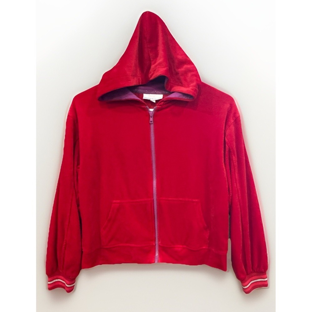 Rocket Of Awesome, Red Velour Zip Hoodie With Purple Accents, Pockets, Size 12